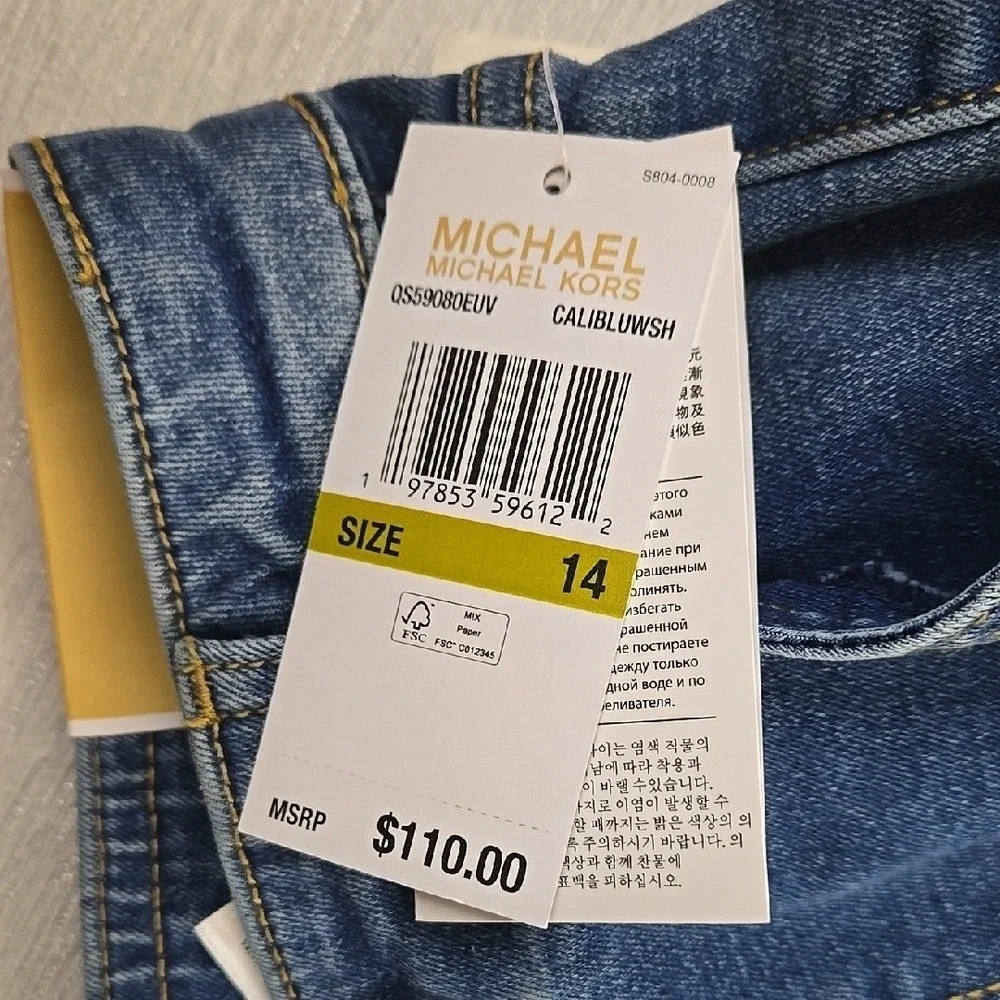 Michael Kors Womens Sailor Wide Leg Jeans Medium Wash‎ Blue Gold Buttons Size 14